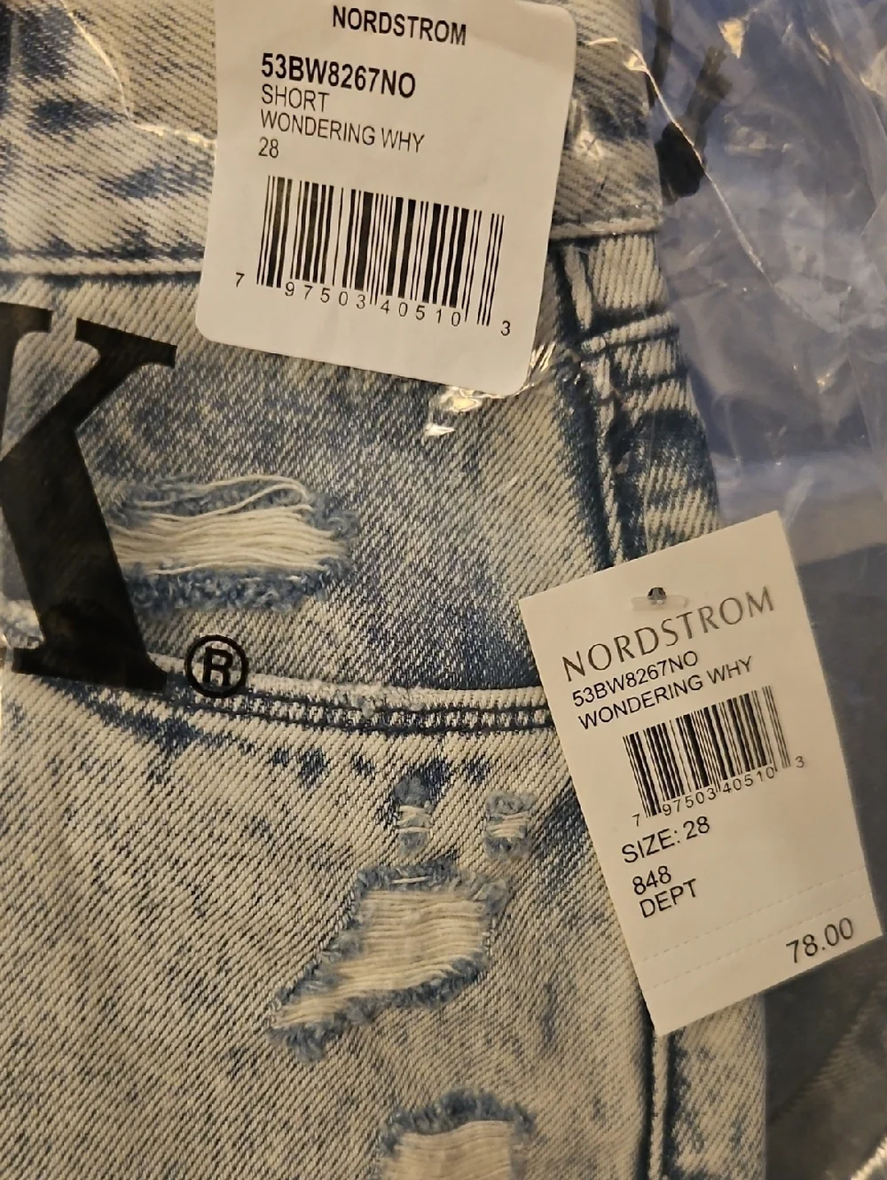 High Rise Denim Shorts Light Acid Wash Raw Frayed Hem Cutoff Distressed NWT 28